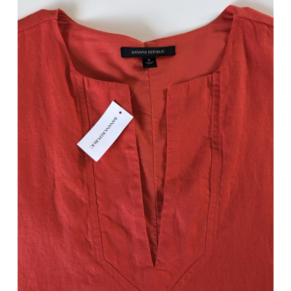 Banana Republic Colette Linen Dress Oversized Lined Red/Orange Puff Sleeve S - Picture 4 of 16